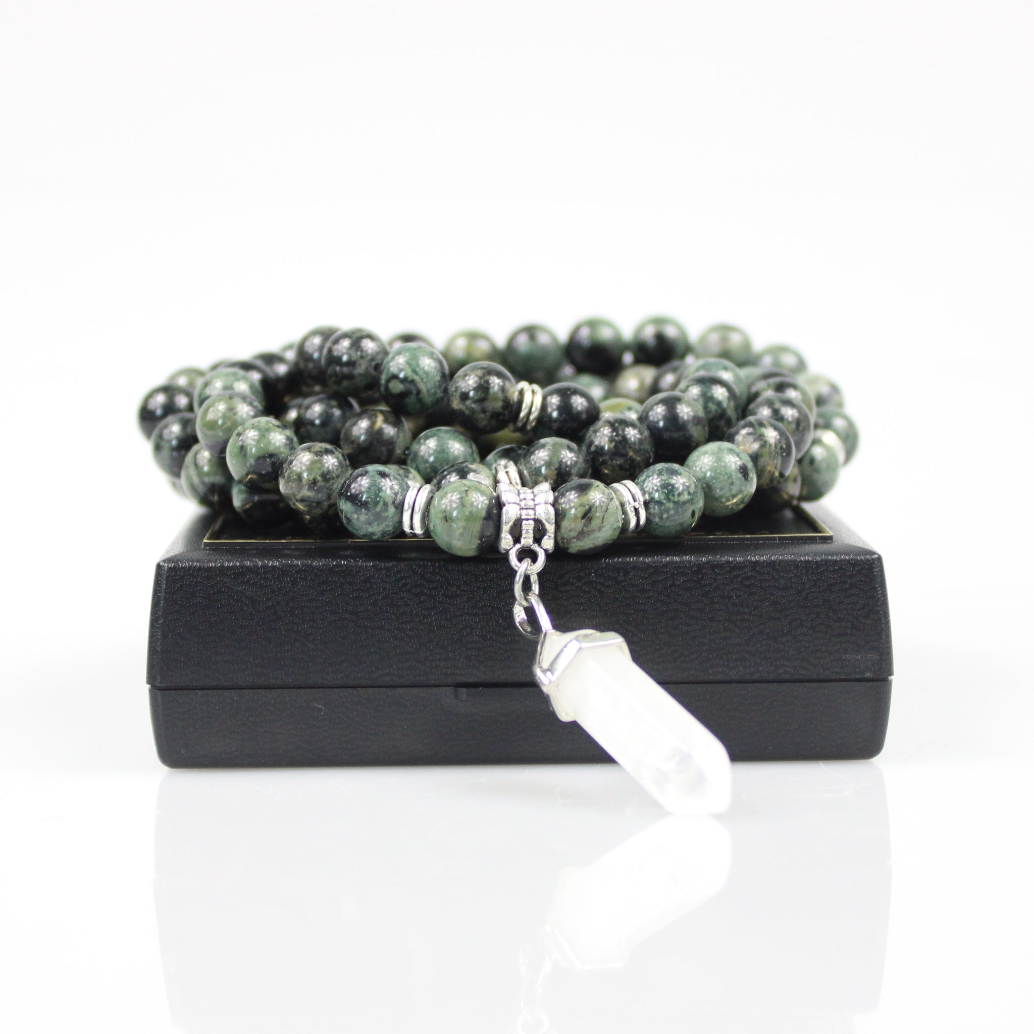 green moss agate prayer beads mala
