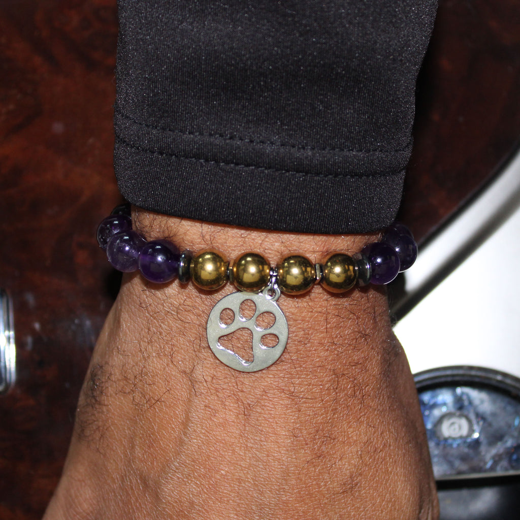 omega psi phi silver dog paw charm bead bracelet