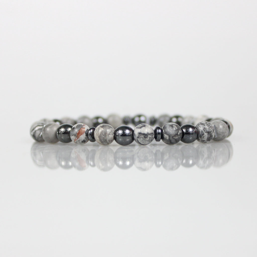 6mm map jasper gray hematite bead bracelet