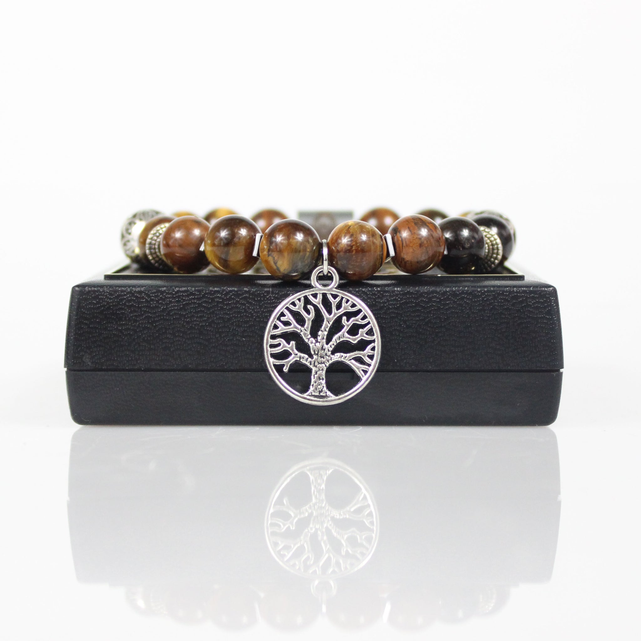 silver tree of life charm tiger eye bead bracelet