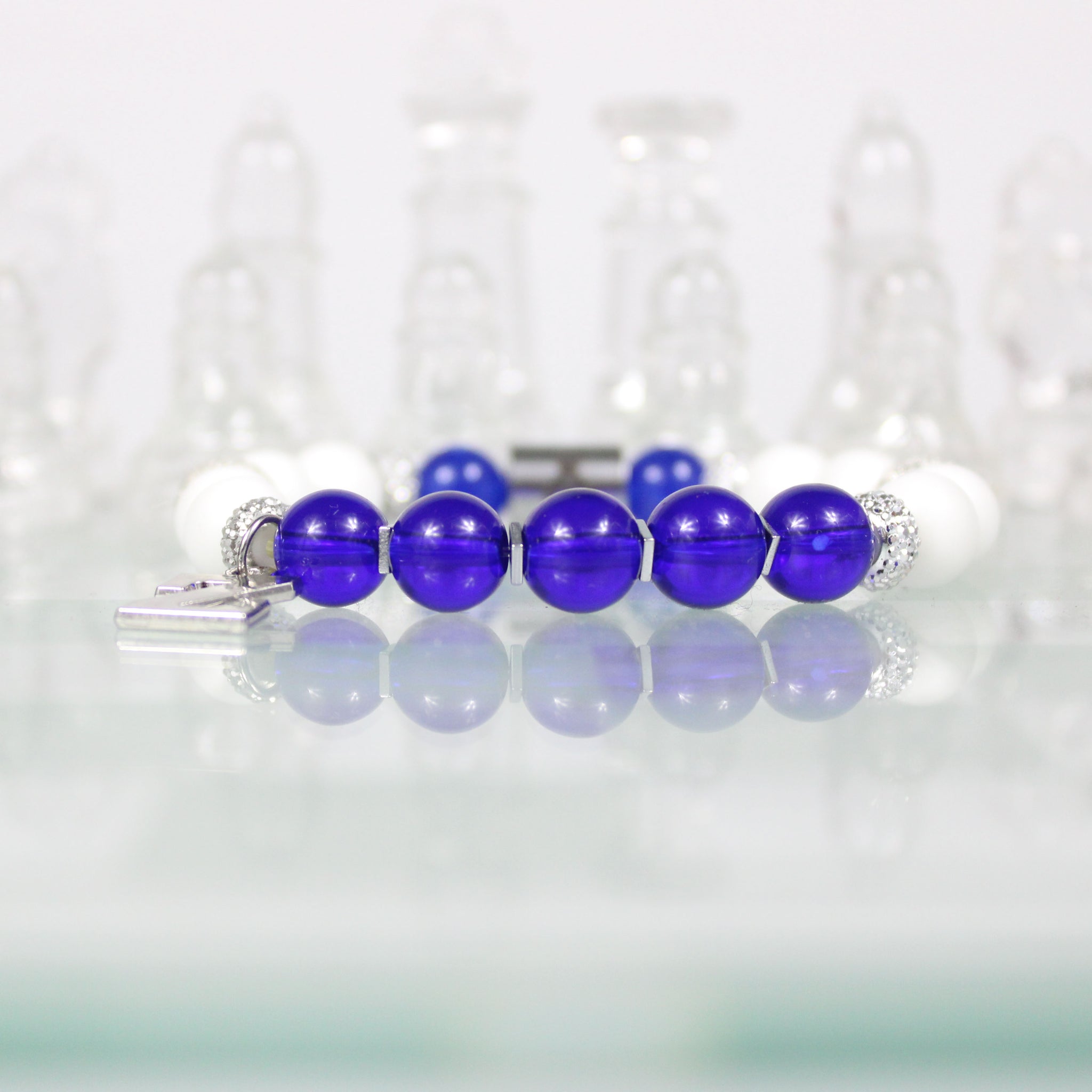zeta phi beta silver greek letter blue white bead bracelet