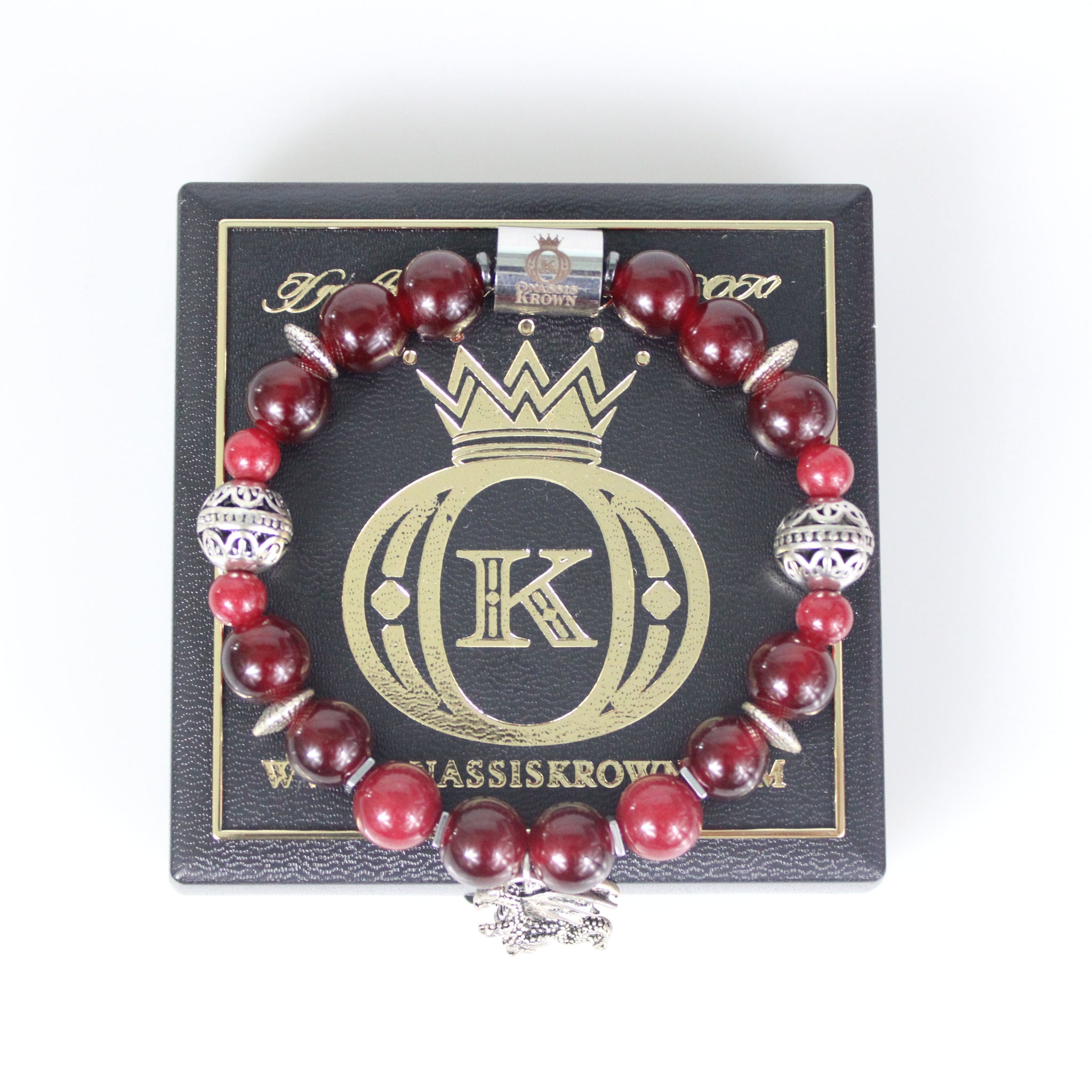 silver dragon charm red bead bracelet gift box