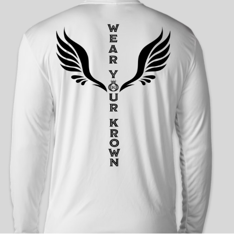 white long sleeve black excellence shirt