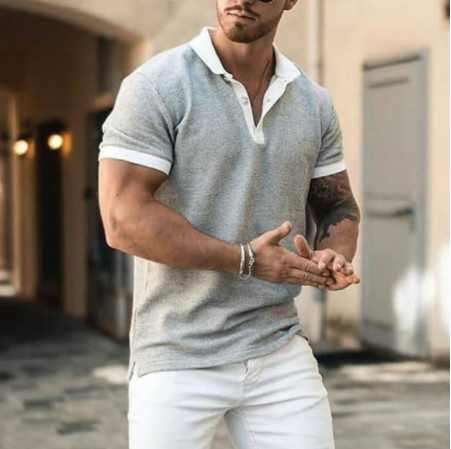gray white zipper style polo shirt