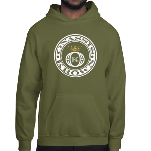 custom iron man chest logo hoodie army green onassis krown