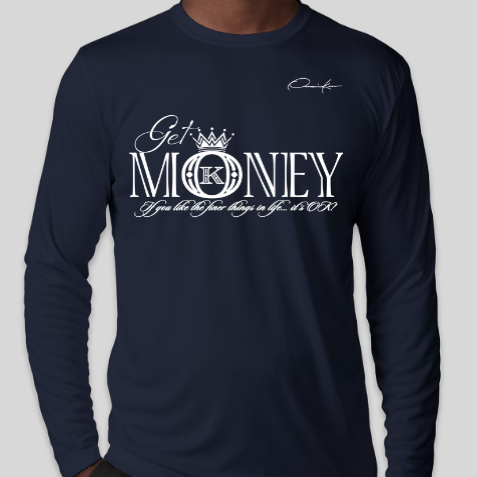 get money t-shirt long sleeve navy blue