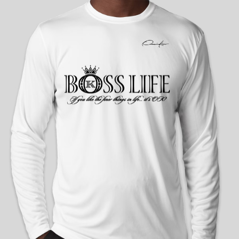 white boss life long sleeve shirt