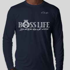 BO$$ Life Long Sleeve T-Shirt - Navy Blue / Small - Long Sleeve Tee
