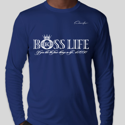 royal blue boss life long sleeve shirt