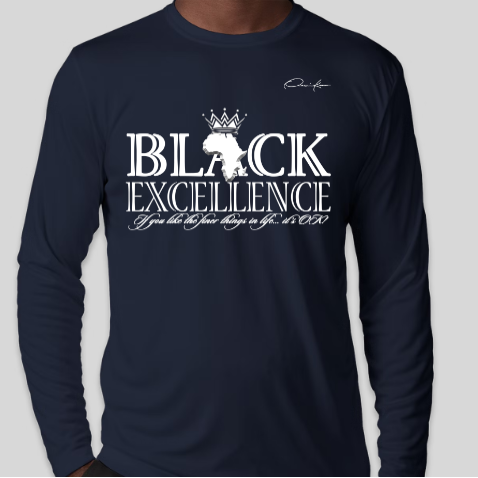 navy blue long sleeve black excellence shirt