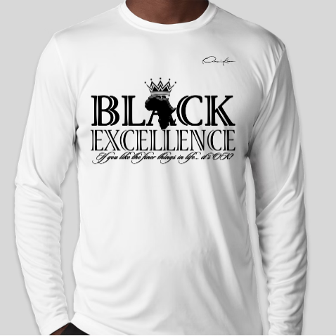 white long sleeve black excellence shirt