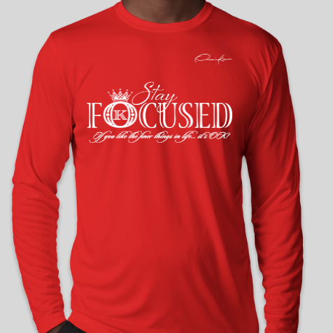 red stay focused long sleeve shirt