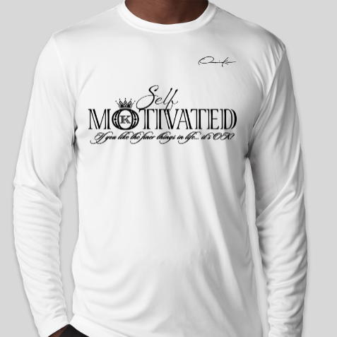white self-motivated long sleeve shirt