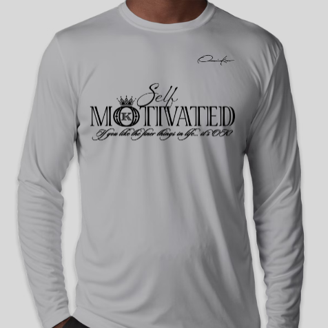 gray self-motivated long sleeve shirt
