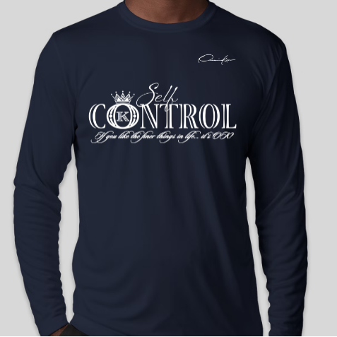 navy blue self-control long sleeve t-shirt