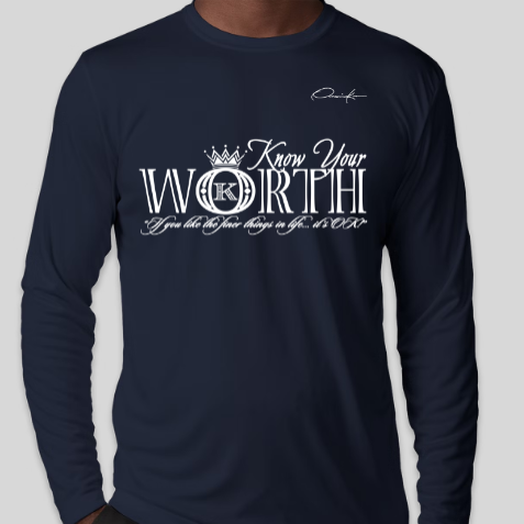navy blue know your worth long sleeve shirt