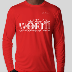Know Your Worth Long Sleeve T-Shirt - Red / Small - Long Sleeve Tee