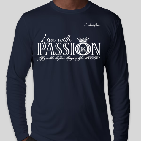 navy blue live with passion long sleeve shirt