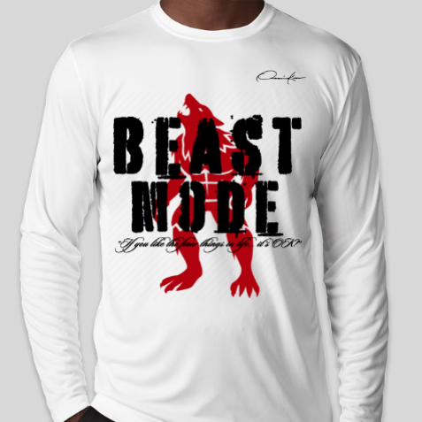 white beast mode long sleeve shirt