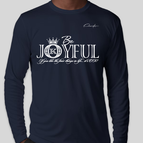 navy blue be joyful long sleeve shirt