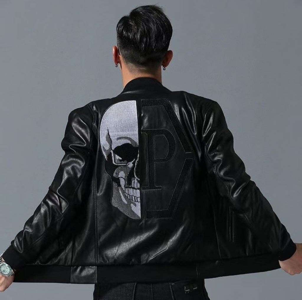 black leather skeleton jacket