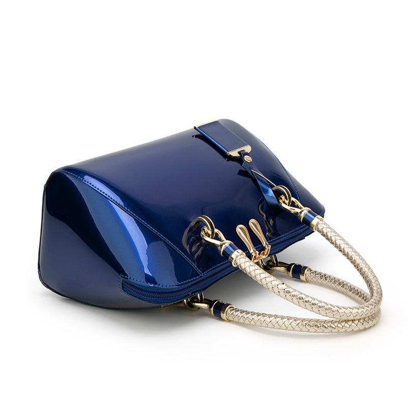royal blue patent leather handbag