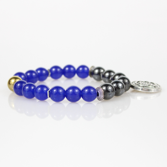 air force charm blue jade gray hematite gold bead bracelet