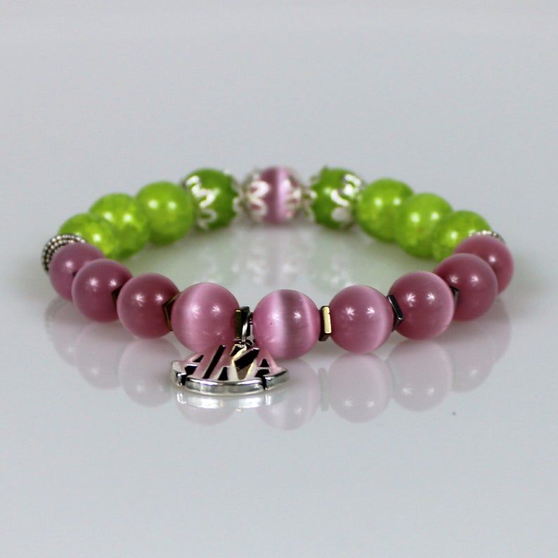 alpha kappa alpha salmon pink apple green charm bracelet