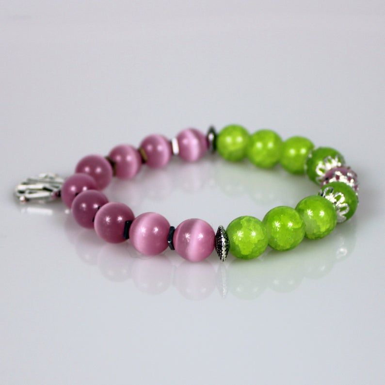 alpha kappa alpha salmon pink apple green charm bracelet