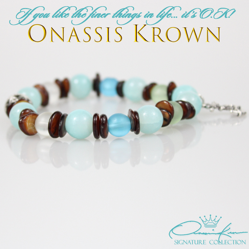 aquamarine brown sea shell bead bracelet