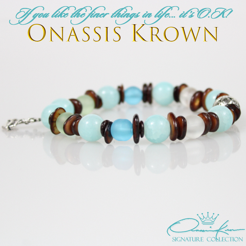 beach aquamarine brown sea shell bead bracelet