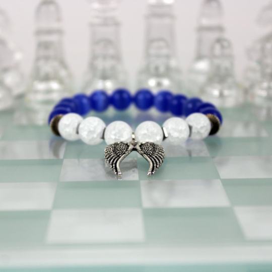 guardian angel wings charm sky blue white clouds bead bracelet chess board