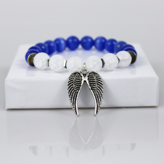 guardian angel wings charm sky blue white clouds bead bracelet