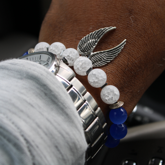 luxury angel wings charm bead bracelet watch combo