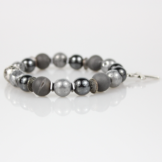 gray silver hematite egyptian ankh charm bead bracelet