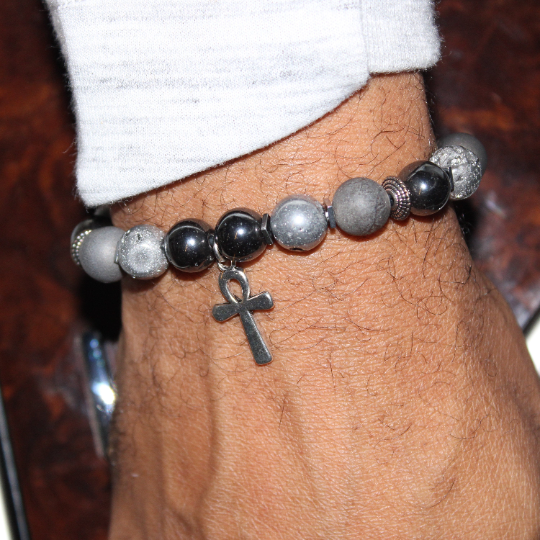 silver ankh charm bead bracelet