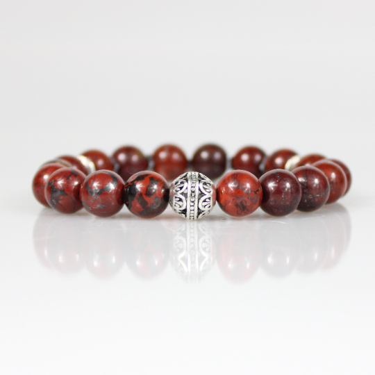 red jasper bead silver hematite bracelet