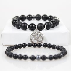 Black Onyx OM Bead Bracelet Set - 4.5 in - Bracelet