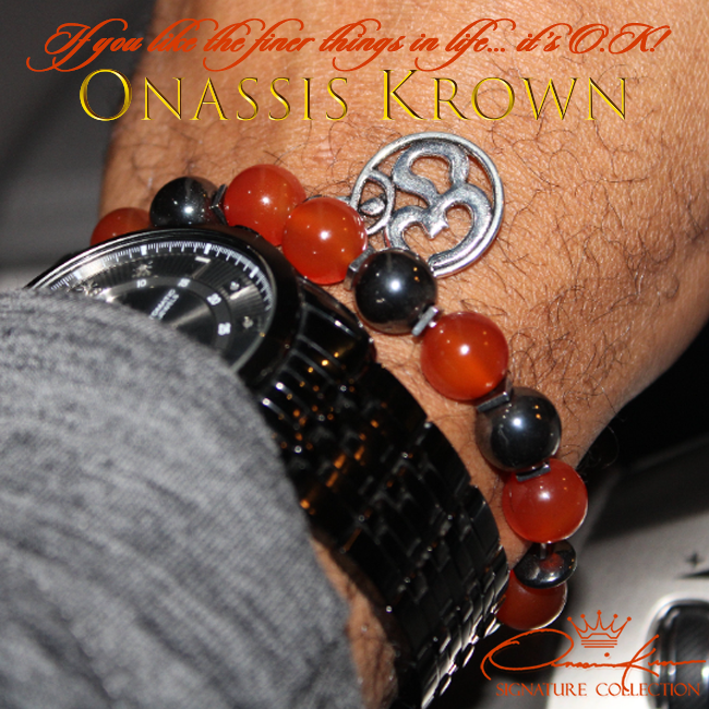 aum charm orange carnelian hematite bracelet watch combo