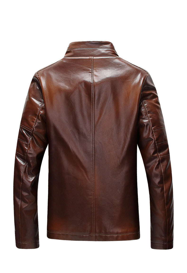 glossy brown leather jacket
