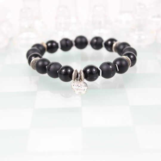 sugar skull black onyx bead bracelet