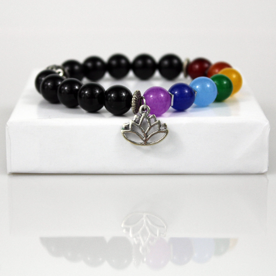 silver lotus flower seven chakra bead bracelet