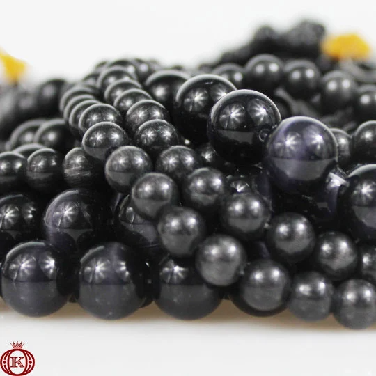 polished black cats eye gemstone beads