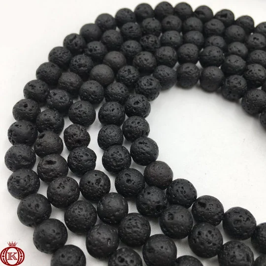 polished black lava beads