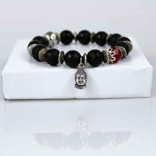 buddha charm red jewel black onyx bracelet