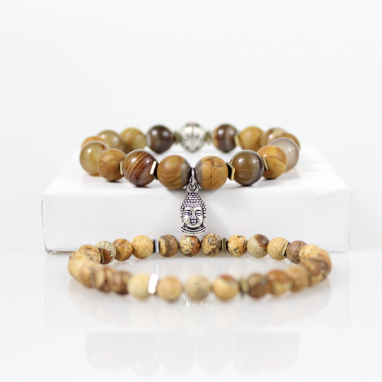 beige buddha charm picture jasper bead bracelet