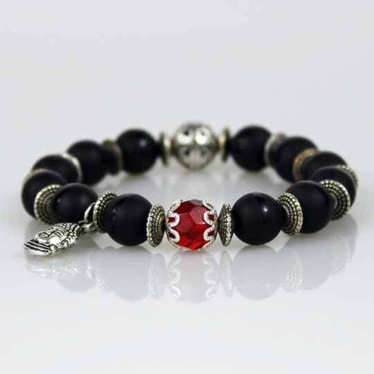 buddha charm red center jewel black onyx bracelet