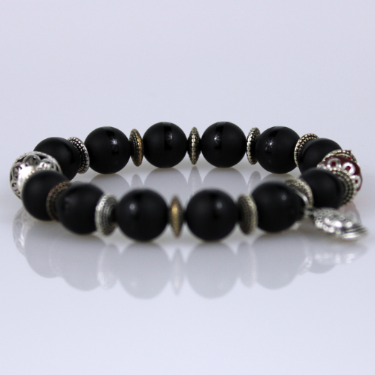 buddha charm red jewel black bead bracelet