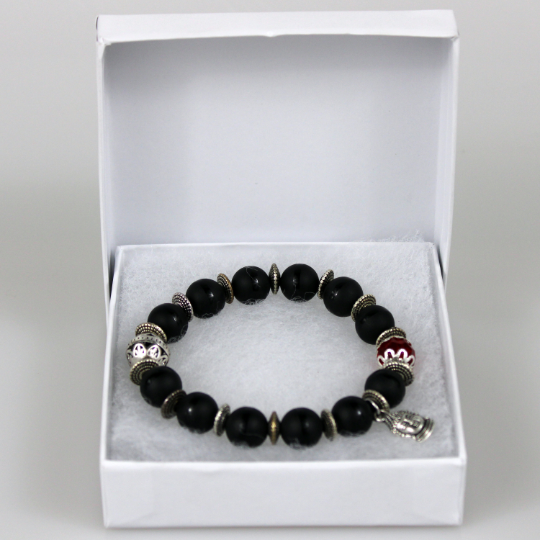 buddha charm black agate bracelet gift box