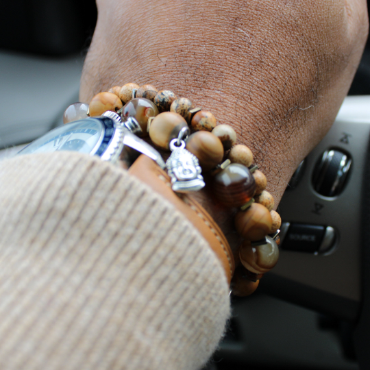 beige buddha charm picture jasper bead bracelet watch set